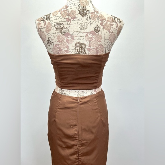PRINCESS POLLY Brown strapless ruched cutout top and maxi skirt size 6. - Picture 6 of 14